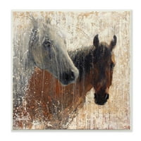Stupell Home Decor kolekcija dva konja bijeli i braon portret uznemirena Površinska slika drvena zidna Umjetnost