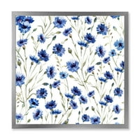Designart' Plavo Divlje Cvijeće Sa Zelenim Listovima Na Bijelom ' Tradicionalni Uokvireni Umjetnički Print