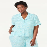 Joyspun ženski tkani ovratnik pidžama vrh, veličine S do 3X