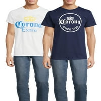 Corona Extra muške i velike muške plavo-bijele kratke rukave grafičke majice, Pack