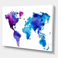 Plava i ljubičasta Karta Svijeta slikarstvo platno Art Print
