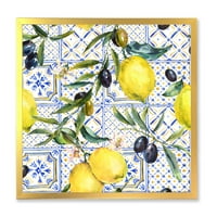 Designart 'geometrijski uzorak limunskog ornamenta na plavoj III' Tropski uokvireni umjetnički Print