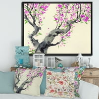 Japansko Drvo Sa Ljubičastim Cvijećem Na Uokvirenom Slikarskom Platnu Art Print
