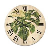 Designart 'tropsko zeleno lišće na bijelom u ljeto Times III' tropsko drvo zidni sat