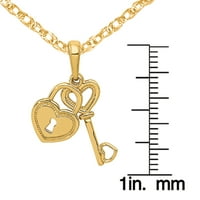 Primal Gold Karat žuto zlato polirani pokretni ključ za srce i šarm za zaključavanje srca na lancu užeta