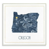 Stupell Home Decor Oregon Minimalna Plava Mramorirana Silueta Papira Uokvirena Teksturirana Umjetnost