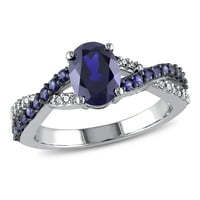 Miabella ženski 2-karatni T. G. W. Ovalni rez kreiran plavi safir i karat T. W. Diamond 10kt Crossover zaručnički prsten od bijelog zlata