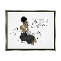 Stupell Industries kraljica kofeina djevojka grafička Umjetnost sjaj sive plutajuće uokvirene platnene štampe