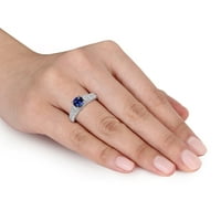 Miabella žena 1. Carat T. G. W. okrugli rez stvorio plavi safir i stvorio bijeli safir Sterling Silver Svadbeni prsten