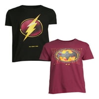 Flash i Batman muška i velika Muška grafička majica, 2 pakovanja, veličine S-3XL