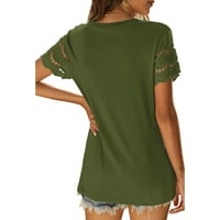Smihono ženske modne slobodno vrijeme tunika T-majice Rollback čipka šuplje kratki rukav ženski na vrhu pune boje Ters Trendy ljetna odjeća posada izrez majica sa labavim majicama sažetak ležernog bluza zelena 6