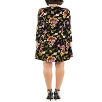 Komforna Odjeća Ženska crna cvjetna haljina sa dugim rukavima za klizanje