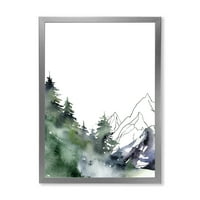 Designart 'drveće sa zimskim tamnoplavim planinskim pejzažom III' moderni uokvireni umjetnički Print