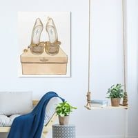 Wynwood Studio Fashion and Glam Wall Art Canvas Prints 'visoke potpetice i velike mašne' cipele - zlatna, bijela