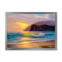 Designart 'Sunrise Glow On The Sea Waves V' Nautical & Coastal Framed Art Print