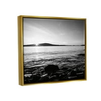 Stupell Industries Frenchman Bay Nautical Seascape Photo metalik zlato plutajuće uokvireno platno Print Wall