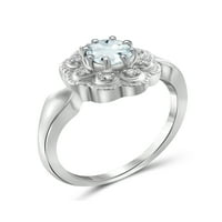 0. Carat T. G. W. Aquamarine dragi kamen i bijeli dijamantski naglasak Sterling srebrni prsten