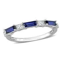 1-karat T. G. W. stvorio plavo-bijeli safir Sterling srebrni prsten od 5 kamena