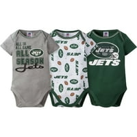 New York Jets Baby Boys Set Bodija Kratkih Rukava, 3 Pakovanja
