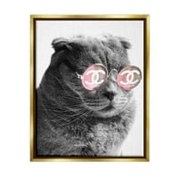 Stupell Industries trendi mačka koja nosi Glam modne ružičaste naočare za sunce grafička Umjetnost metalik