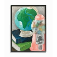 Stupell Home Decor akvarel nostalgična Mrtva priroda globus i mašina za bombone