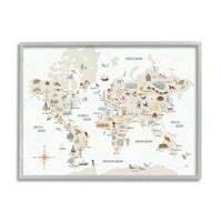 Stupell Indtries Karta Svijeta odredišta Illtrations Meki smeđi tonovi, 24, dizajn Laura Marshall