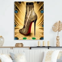 Designart crne i zlatne cipele s visokom potpeticom IV platnena zidna Umjetnost
