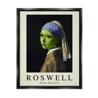 Stupell Industries Funny Alien Girl Roswell NM Travel & Places Painting Black Floater Framered Art Print