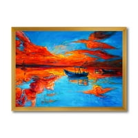 Brodovi za vrijeme toplog zalaska sunca odmaraju se na vodi Vi uokvireno slikarstvo platno Art Print