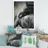 Designart' Close Up Of A Black Horse ' Seoska Kuća Uokvirena Umjetničkim Printom