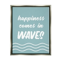 Stupell Industries Happiness Beach Water Waves Uplifting kurzivna fraza grafička Umjetnost sjaj sivo plutajuće