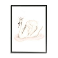 Stupell Industries elegantna princeza Labud koja nosi krunu Tiara Pink Jewels grafička Umjetnost Crna uokvirena