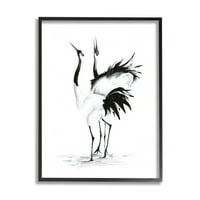 Stupell Industries pjevajući Ždral par crne bijele ptice plešu Moderna slika crno uokvirena Umjetnost Print