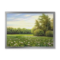 Spring Trees By the Flowers and Meadows Framed Painting Canvas Art Print