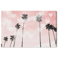 Wynwood Studio Nautical and Coastal Wall Art Canvas Prints 'Palm Trees Hearts and Blush' Coast Landscapes-Pink,