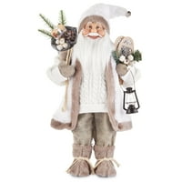 Vrijeme za odmor Santa u Bijelom džemperu sa krpljama, fenjerom i torbom od grančica unutarnji dekor, 18