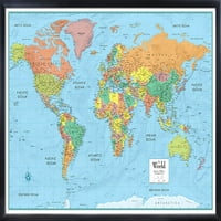 Svjetska Zidna Karta M-Serija Uokvirena Izdanje-Crni Okvir