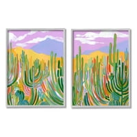 Stupell Industries savremeni Cactus Desert Sky Painting siva uokvirena Umjetnost Print Wall Art, Set od 2,