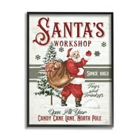 Santa radionica Weathered Vintage Sign Holiday grafička Umjetnost Crna uokvirena Umjetnost Print Wall Art