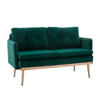 Loveseat Sofa sa rukama, Aukfa moderna baršunasta 2-sjedeća Futon Sofa fotelja za dnevni boravak ured sa nehrđajućim nogama, zelena