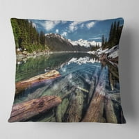 Designart potopljeni trupci n planinsko jezero - pejzažni štampani jastuk za bacanje - 18x18