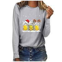 Božićne majice s dugim rukavima plus veličina Ženska božićna casual dugih rukava O-izrez PIVO Duksera pulover