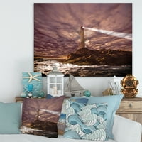 Designart 'Lighthouse Shining Light During Stormy Clouds Night I' Nautical & Coastal Canvas Wall Art Print