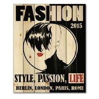 Designart 'Style Passion Life Fashion Woman III' Vintage Print na prirodnom borovom drvetu