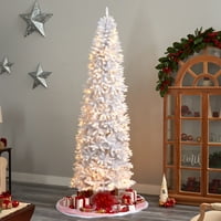 Gotovo prirodna topla bijela Prelit LED Bijela ukrašena tanka božićna jelka, sa savijenim granama 9'