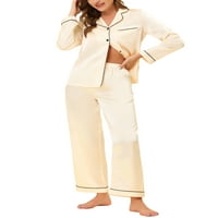 Unique Bargains ženska pidžama Loungewear dugi rukavi vrhovi i pantalone satenski Setovi odjeće za spavanje