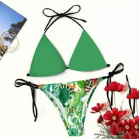 Cvjetni tisak žena bikini setovi čipke up halter V-izrez grudnjaci kupaći kupaći kupaći kostim s niskim strukim