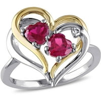 Miabella ženski 1-karatni T. G. W. u obliku srca stvorio je Rubin i okrugli dijamantski naglasak dvobojni srebrni srebrni dvostruki prsten za srce