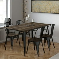 Pravougaoni Fusion trpezarijski sto, crno metalno drvo sa trpezarijskim stolicama, Set