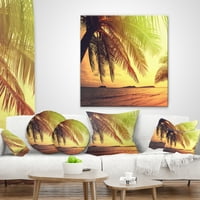 Designart tropska plaža sa zelenom palmom - jastuk za bacanje mora-16x16